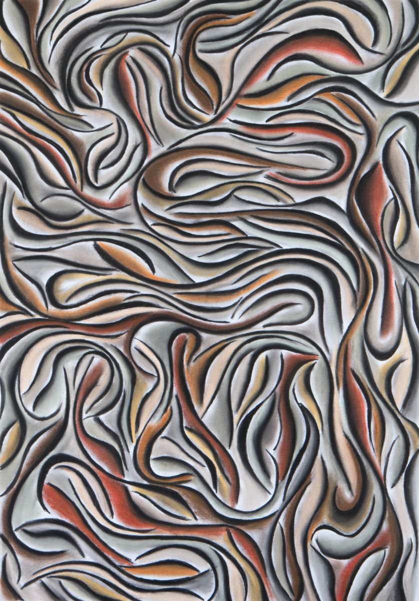 Abstract Charcoal Drawing By Stefan Fierros, 20 X 28", Earth Spirits - 4, Original Artwork