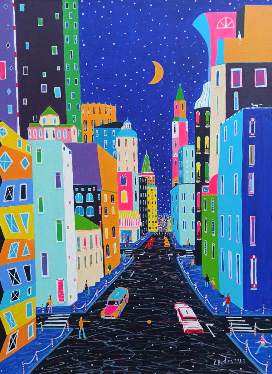 Impressionistic Cityscapes Acrylic Painting By Katrina Avotina, 24 X 31", Let