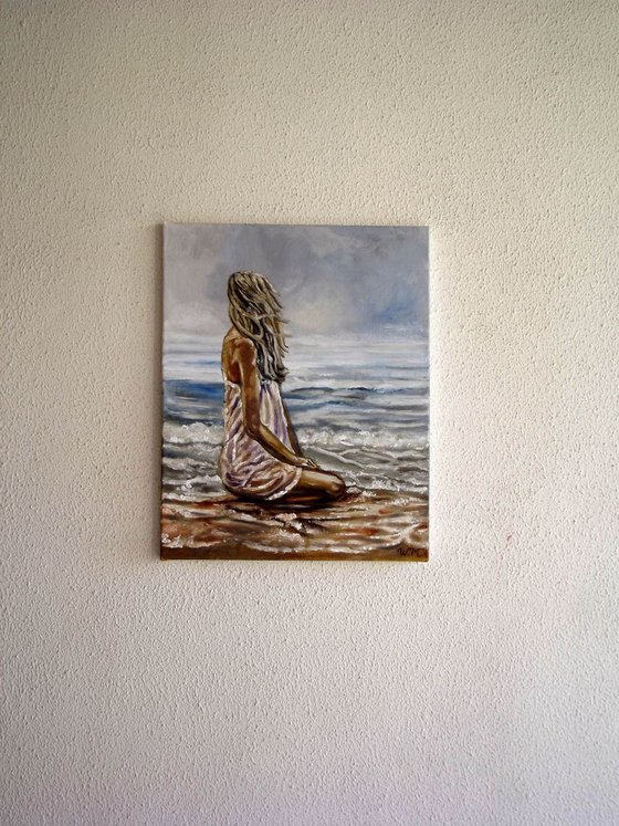 SEASIDE GIRL - Moment of meditation - Oil painting on canvas (40x50cm)