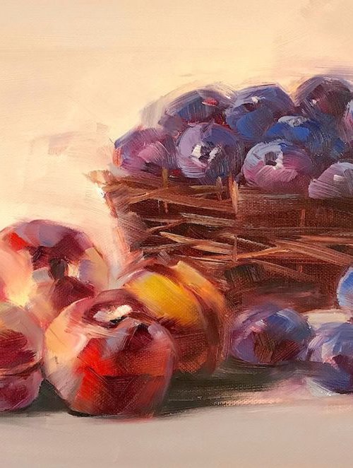 Still life with Plums, Original oil painting  Hand painted artwork One of a kind by Vahe Yeremyan