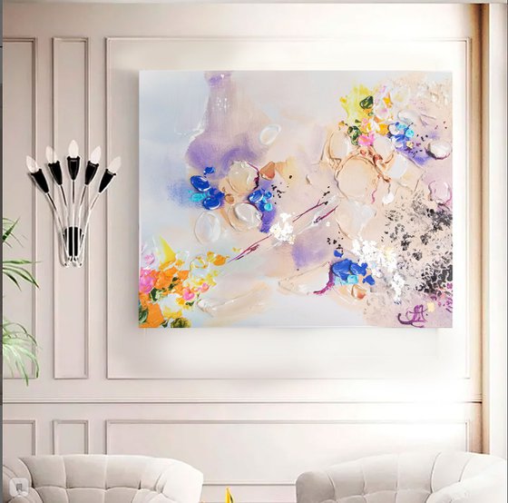 Floral abstract painting, Large modern print, Boho art