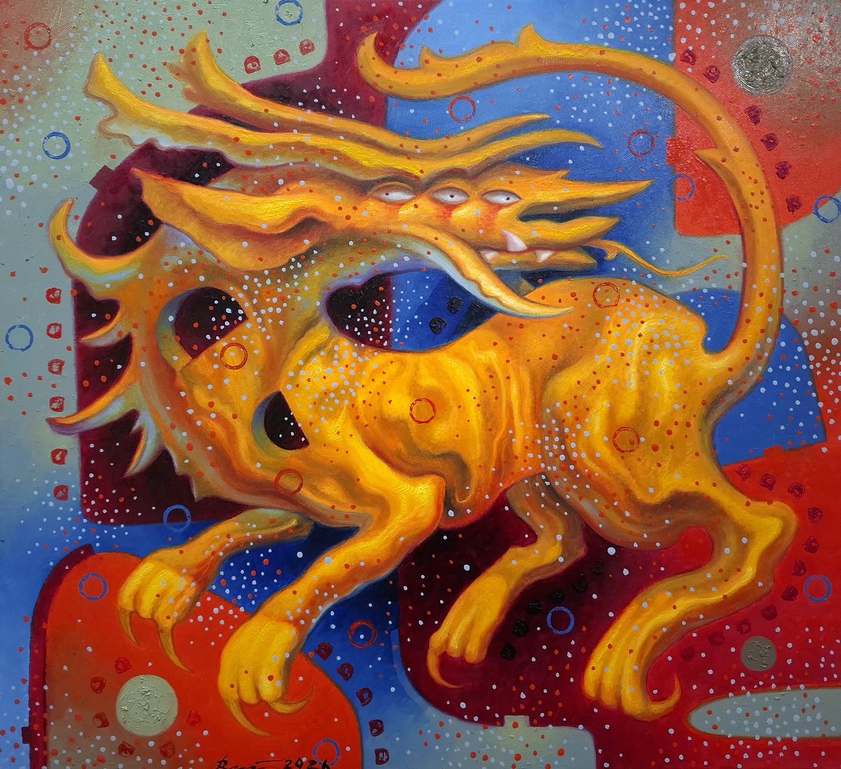 Surrealistic Oil Painting , Golden Chimera By Serhii Voichenko, 24 X 22, Artwork For Sale On Artfinder