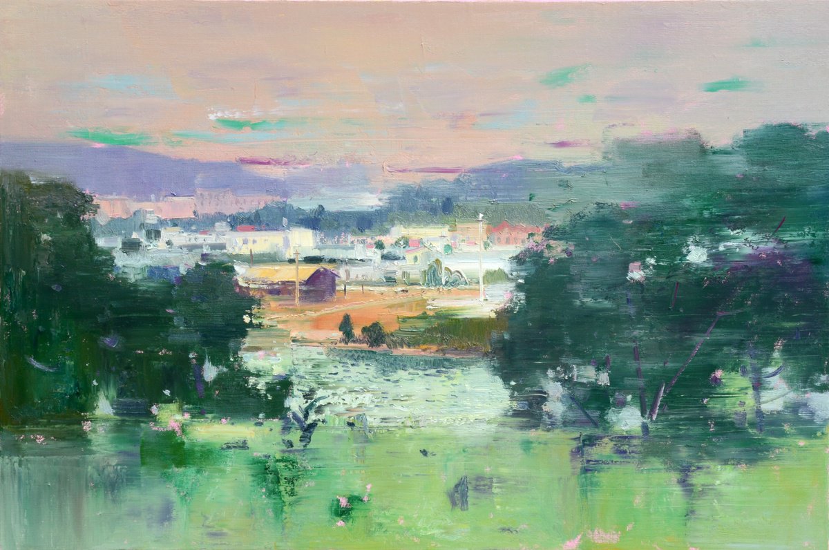 Impressionistic Landscape Oil Painting By Jianzhe Chon, 35 X 24, Landscape 145, Original Artwork