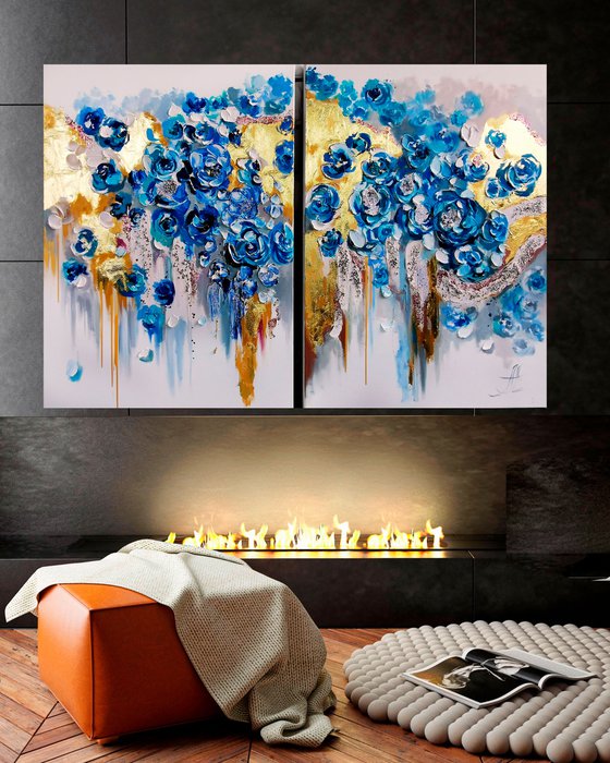 Abstract colorful painting, Large golden paintings