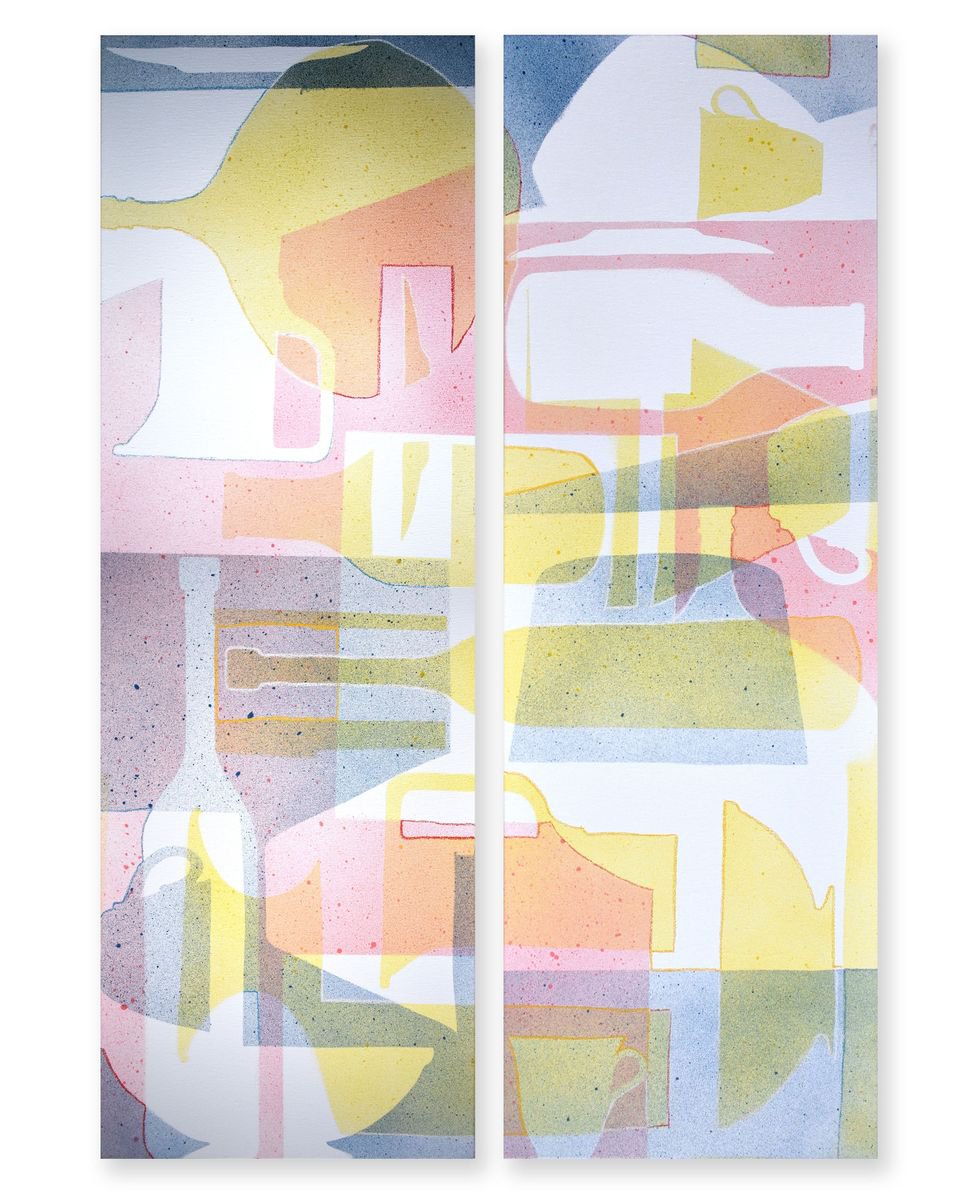 Still Life Acrylic Painting By Hilde Hoekstra, 31 X 47, Stillife In Pastel, Original Artwork