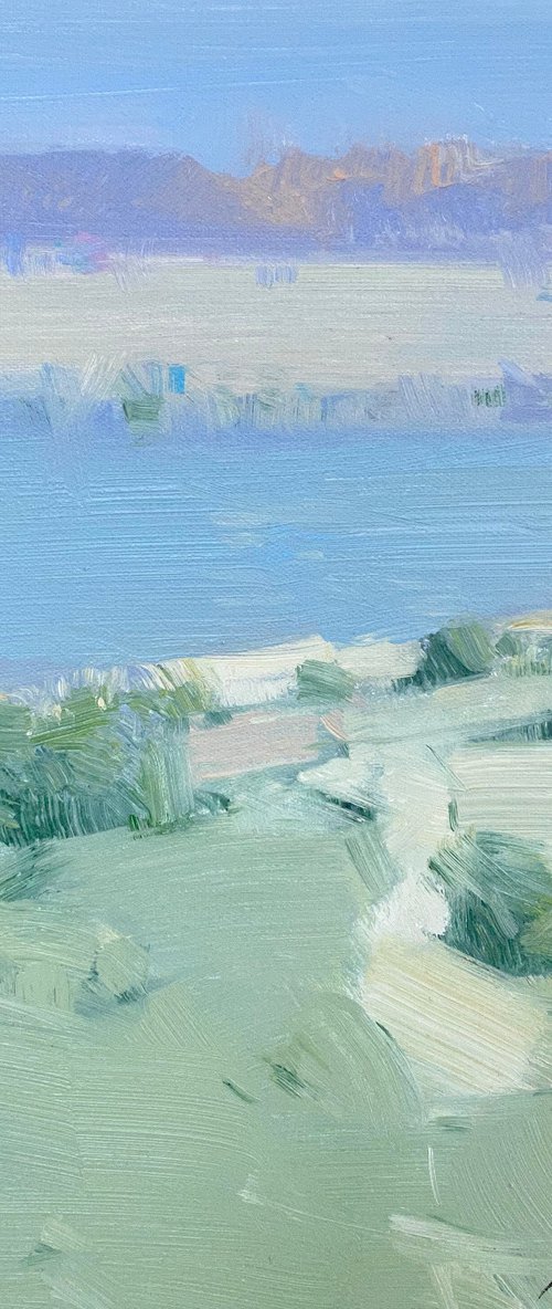 Lakeside at Night, Original oil painting, Handmade artwork, One of a kind by Vahe Yeremyan
