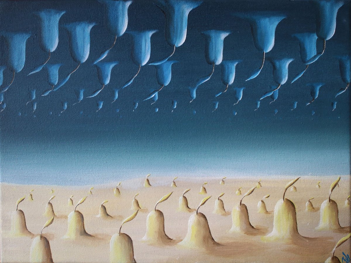 Surrealistic Landscape Oil Painting By Vanessa T Stefanova, 16 X 12", No One In The Desert, Original Artwork