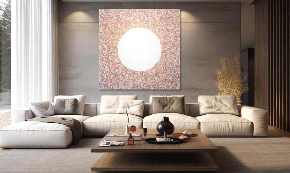 Abstract Acrylic Painting By Isabelle Pelletane, 83 X 83, Pink Moon, Original Artwork