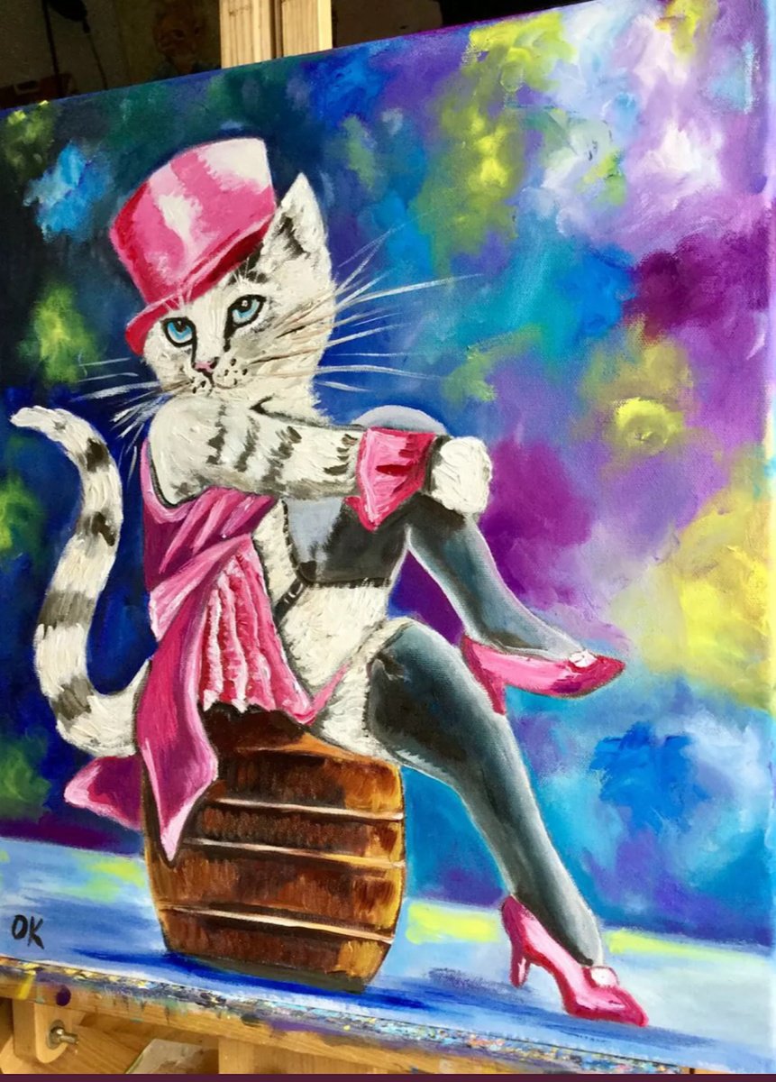 Impressionistic Animal Oil Painting By Olga Koval, 16 X 18", The Blue Angel., Original Artwork