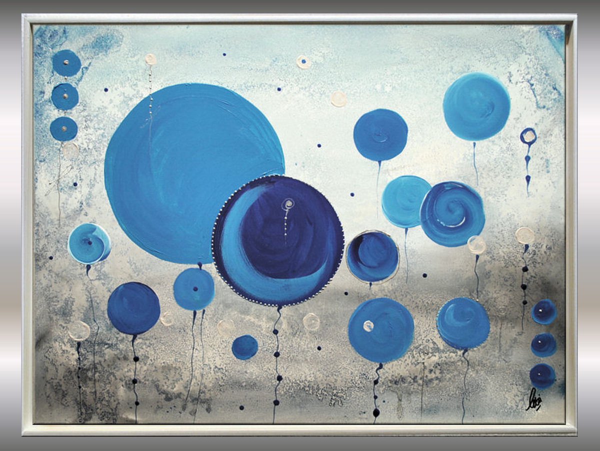 Blue Balloons - Abstract - Acrylic Painting - Canvas Art - Framed Painting - Wall Art - Bl... by Edelgard Schroer