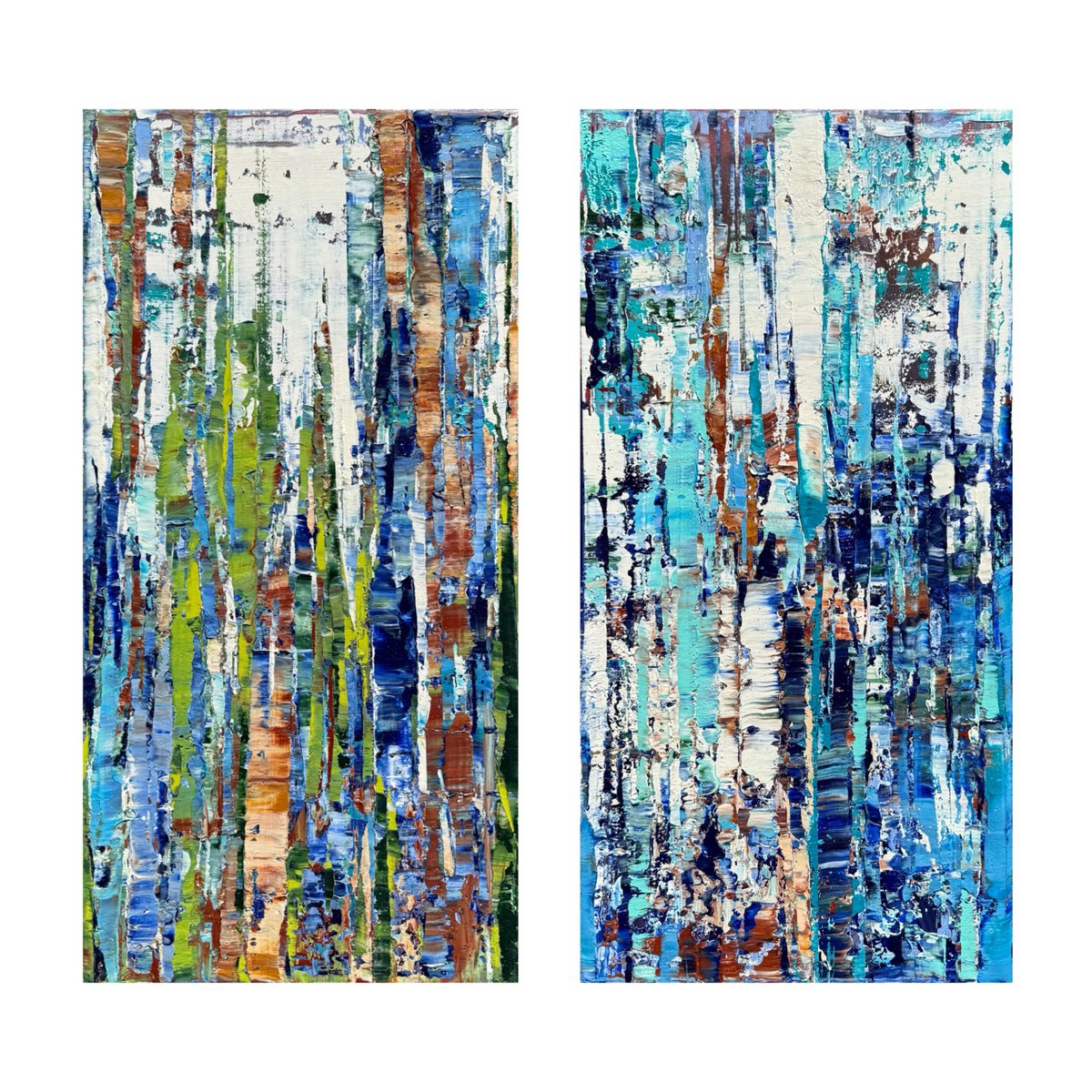Abstract Oil Painting By Svitlana Andriichenko, 31 X 31", Forest. Diptych, Original Artwork