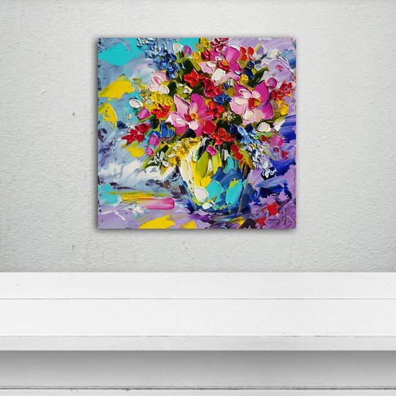 This bouquet is for you - small painting, flowers oil painting, oil painting, flowers, postcard, bouquet, gift idea, gift