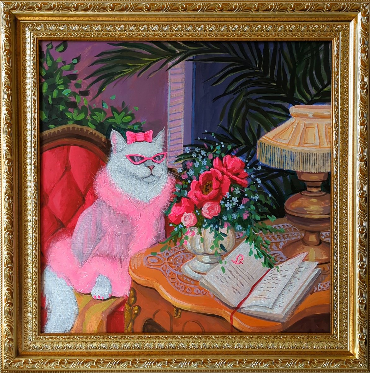 Illustrative Animal Acrylic Painting By Olha Vlasova, 24 X 24", The Queen, Original Artwork