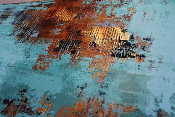 ATLANTIS - LARGE ABSTRACT PAINTING * TURQUOISE * RUST * TEXTURED
