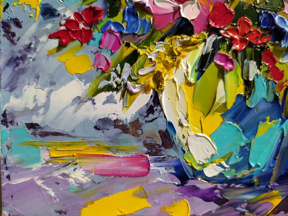 This bouquet is for you - small painting, flowers oil painting, oil painting, flowers, postcard, bouquet, gift idea, gift