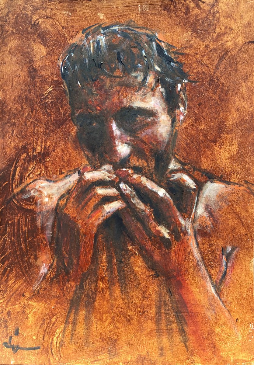 Expressive Portrait Acrylic Painting By Dominique Deve, 12 X 17, The Fruit, Original Artwork