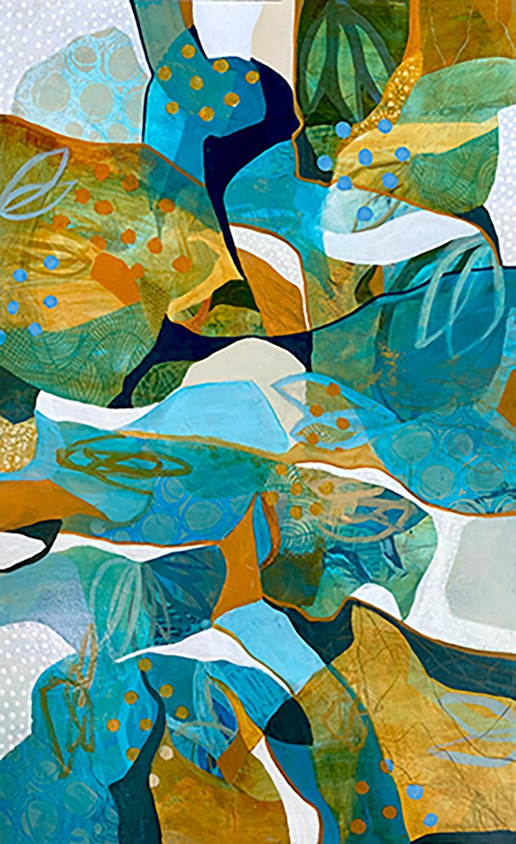 Organic Abstract Acrylic Painting By Debbie Joplin, 30 X 48, Conversations, Original Artwork