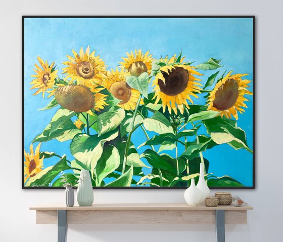 Ukrainian sunflowers and peaceful sky