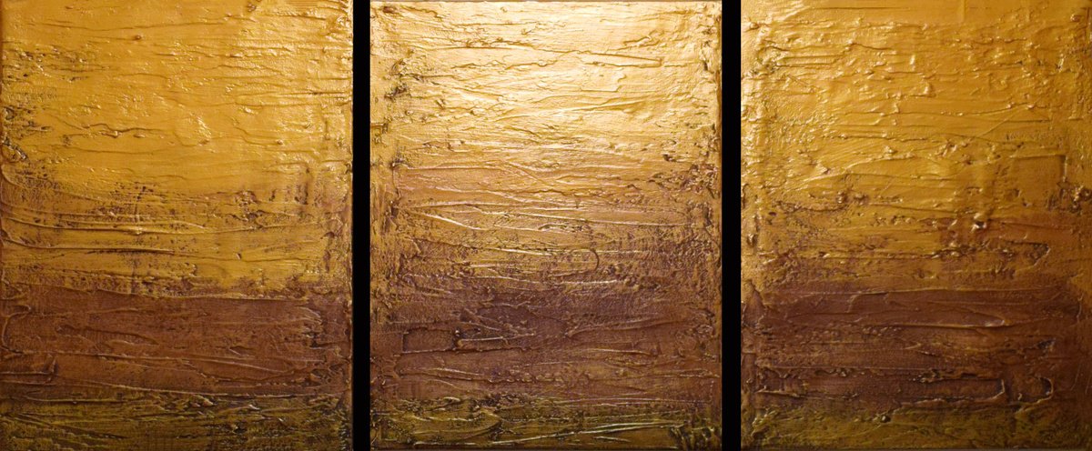 Impressionistic Abstract Acrylic Painting By Stuart Wright, 48 X 20", Gold Intervention 3, Original Artwork