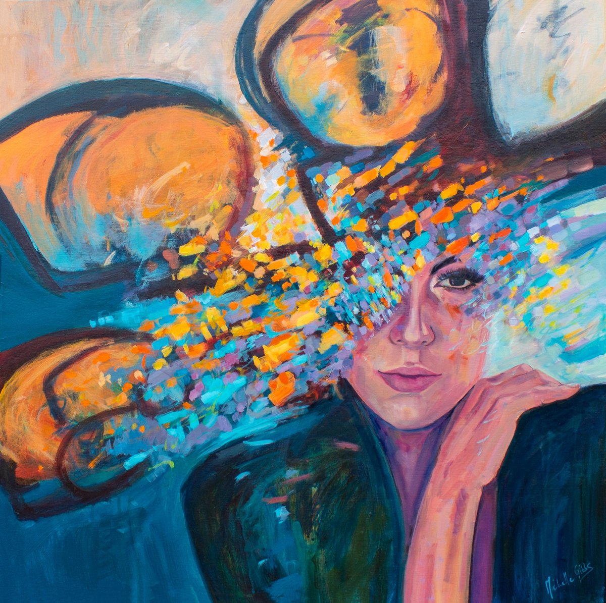 Impressionistic Portrait Oil Painting By Michelle Gibbs, 32 X 32", The Imagination, Original Artwork