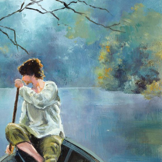 Young man on a river boat