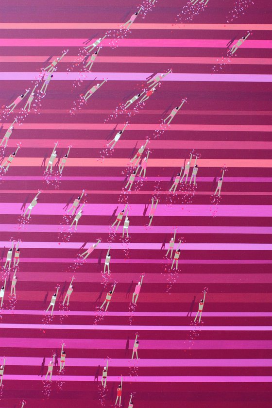 Swimmers 934 swimming in pink fuchsia stripes sea