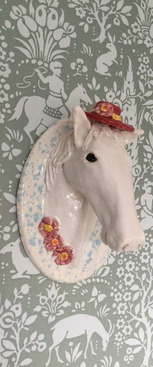 White horse with hat, Miss Daisy by Heather Hunt