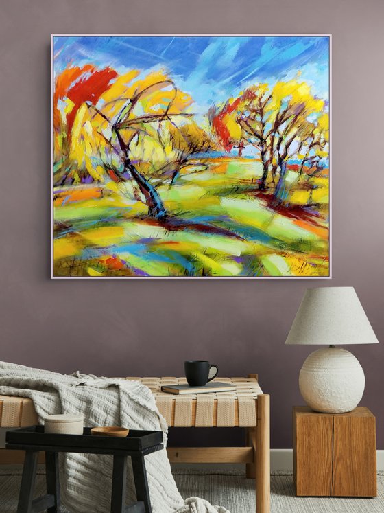 Abstract apple trees on a bright