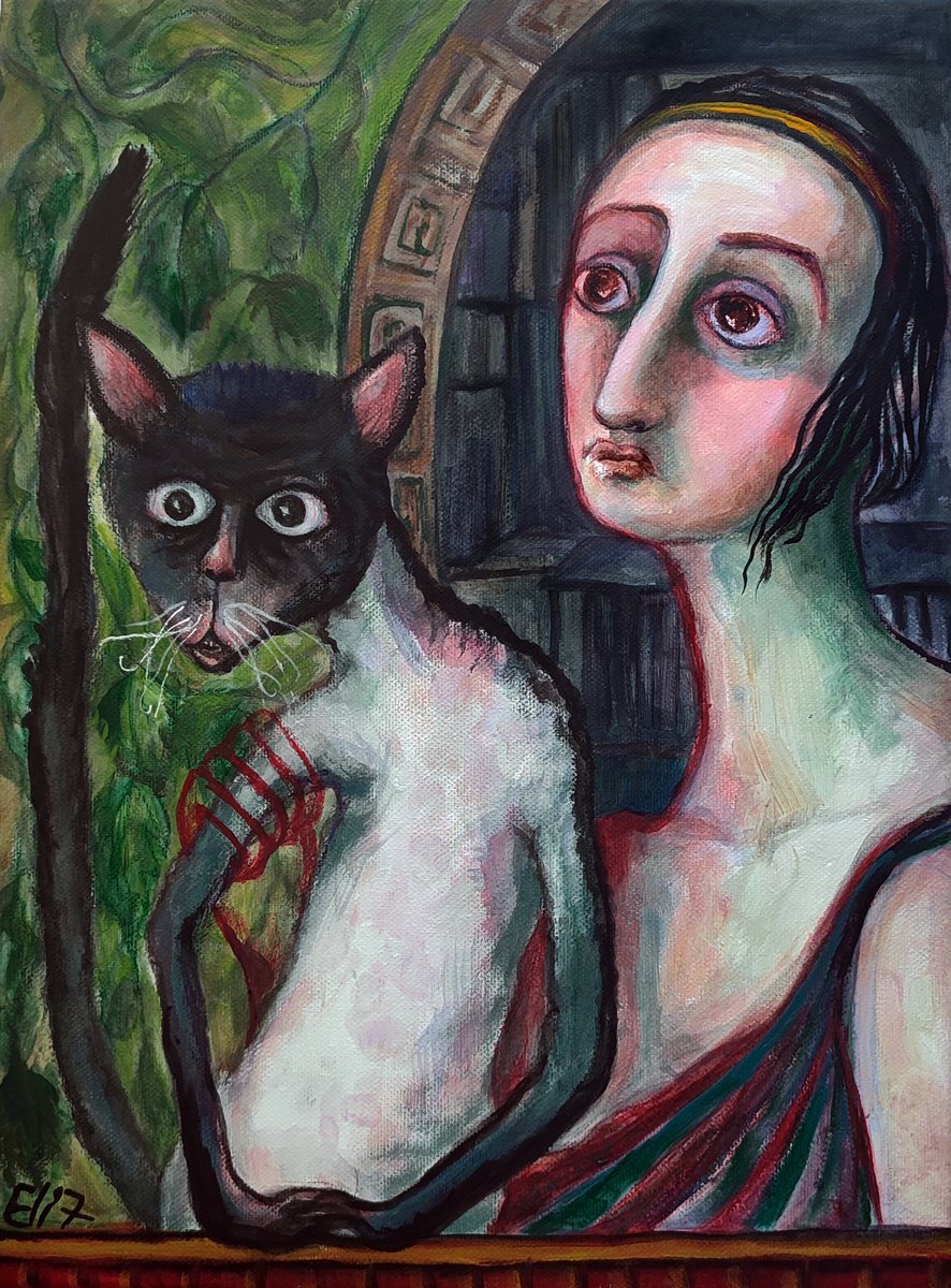 Expressive Portrait Acrylic Painting By Elisheva Nesis, 12 X 16, Fayum Portrait, Original Artwork