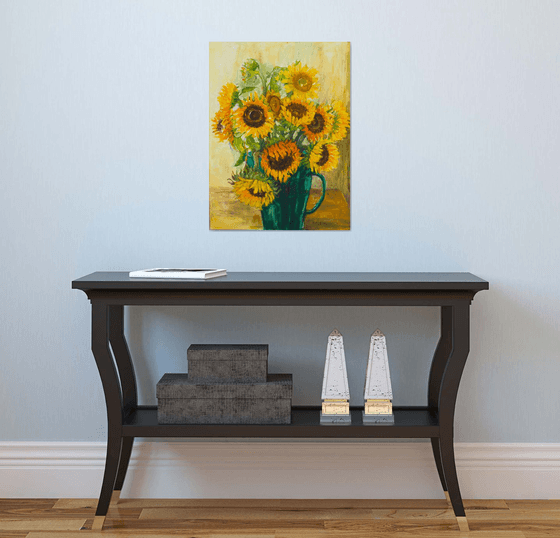 Sunflowers with green vase