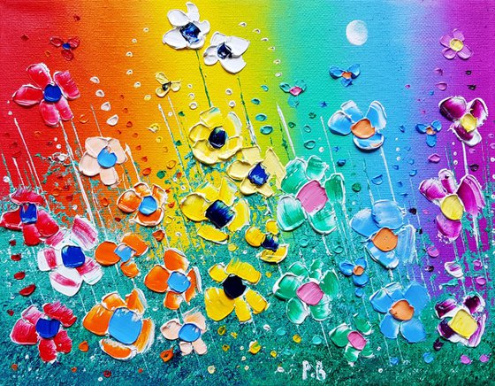 "Rainbow Meadow Flowers in Love"