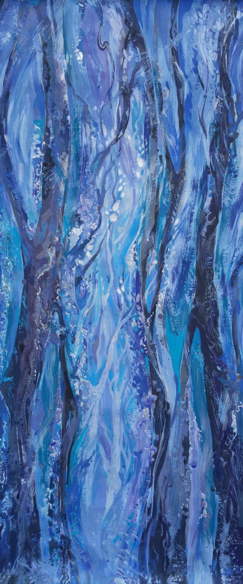 Large acrylic and pearl painting 100x160 cm unstretched canvas "Blue forest" i010 art original artwork by Airinlea by Airinlea