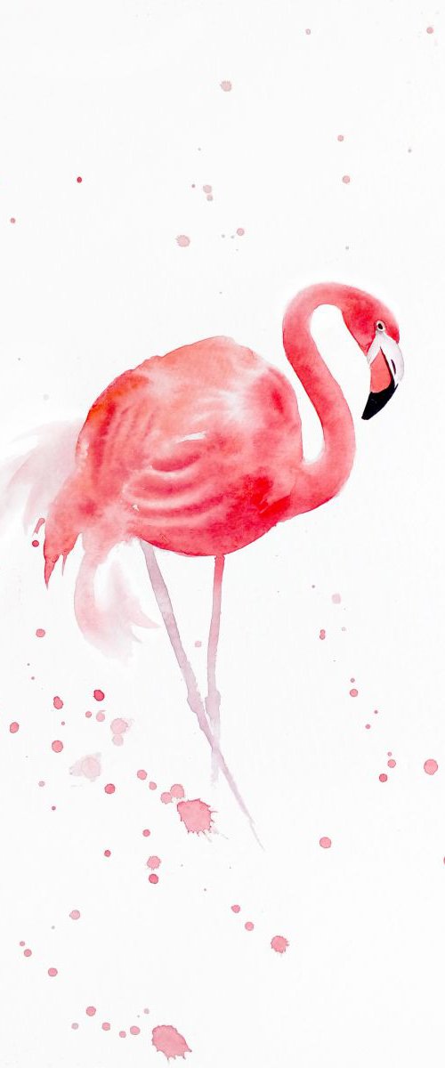 Pink Flamingo by Olga Beliaeva Watercolour