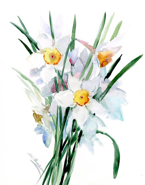 White Daffodil Flowers by Suren Nersisyan