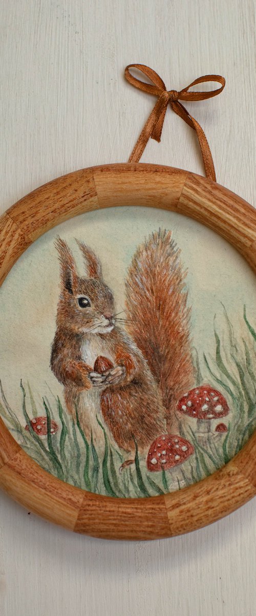 squirrel with amanitas by Liliya Rodnikova