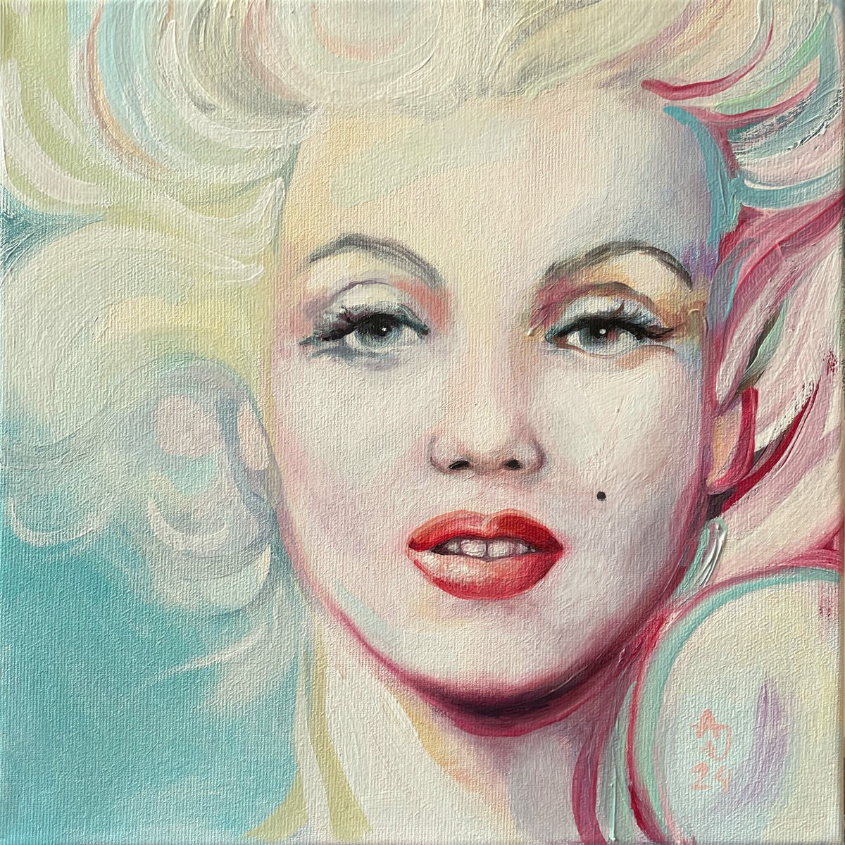 Impressionistic Portrait Oil Painting By Jolanta Czarnecka, 12 X 12, Marilyn - Shadow, Original Artwork