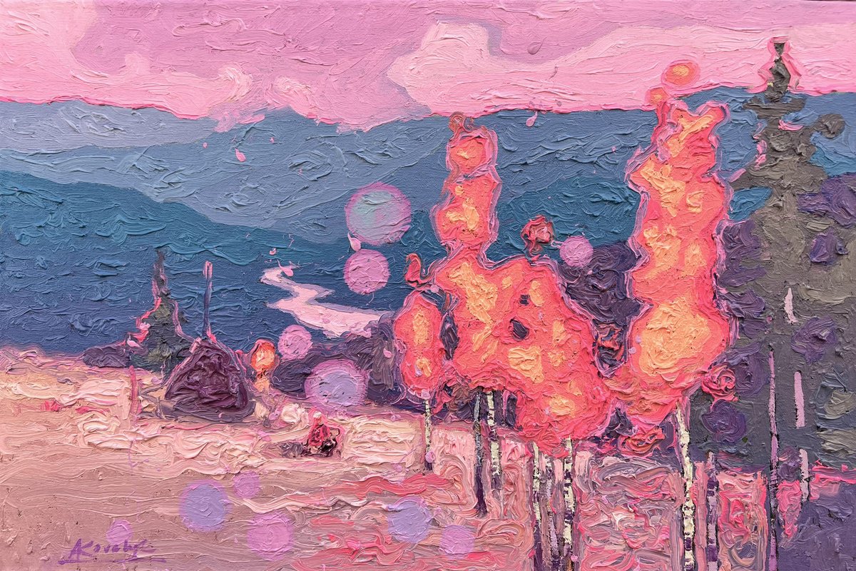 Impressionistic Landscape Oil Painting By Andrii Kovalyk, 24 X 16, Bright Autumn Trees, Original Artwork