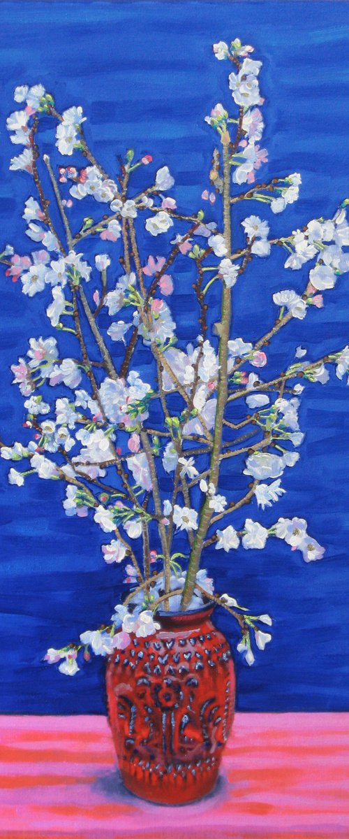 Flowering Cherry in a Red Vase by Richard Gibson