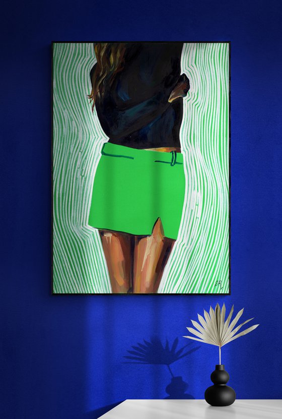 GIRL IN GREEN SKIRT - Large Abstract Pop art Giclée print on Canvas