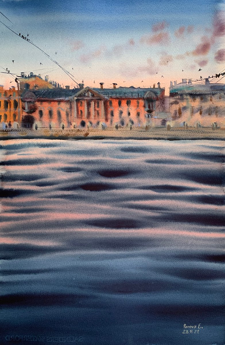 Sunset on the Neva. St. Petersburg. by Evgenia Panova