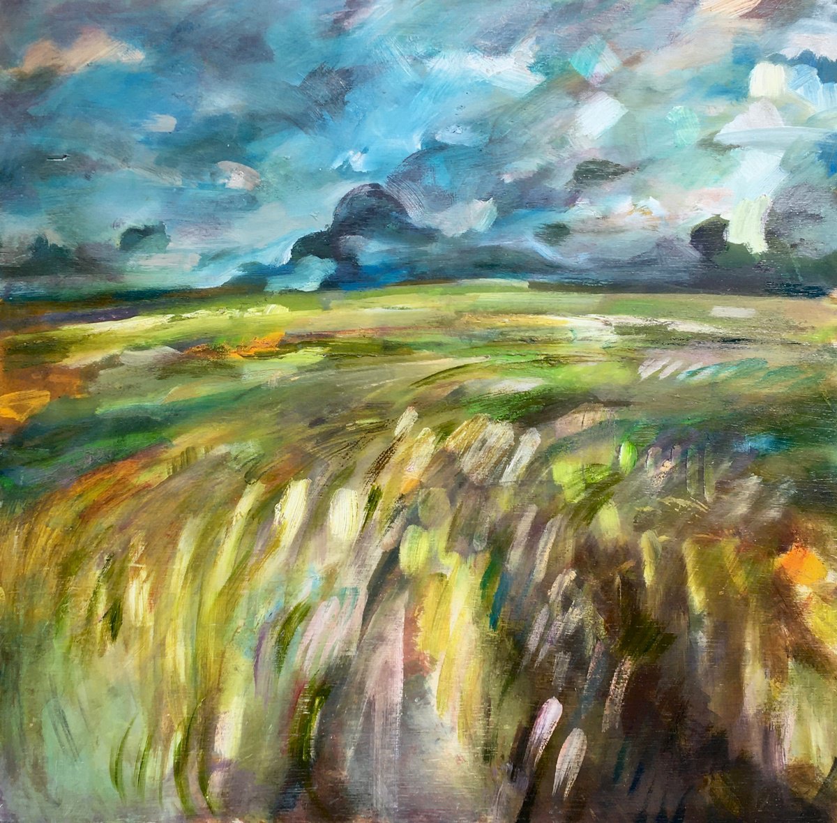 Expressive Landscape Oil Painting By Guy Pickford, 24 X 24, Stepping Outside One