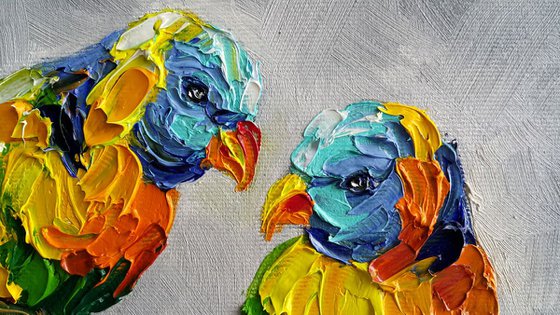 Warmth of feelings - Bird,painting on canvas, gift, art bird, animals oil painting, Impressionism, palette knife.