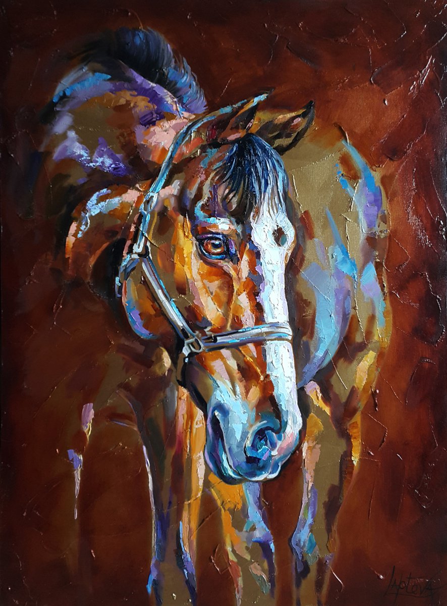 Impressionistic Animal Oil Painting By Viktoria Lapteva, 30 X 39", East Wind, Original Artwork