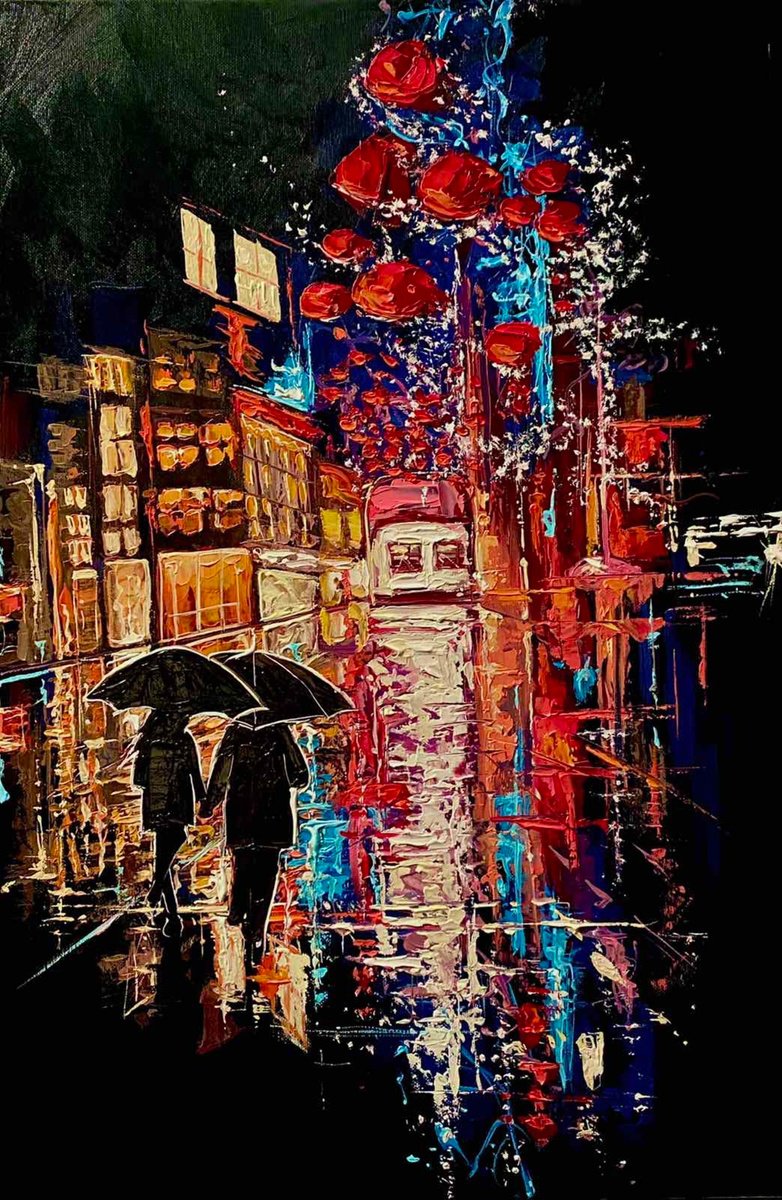 Impressionistic Cityscapes Oil Painting By Elena Adele Dmitrenko, 16 X 24, Autumn Romantic, Original Artwork