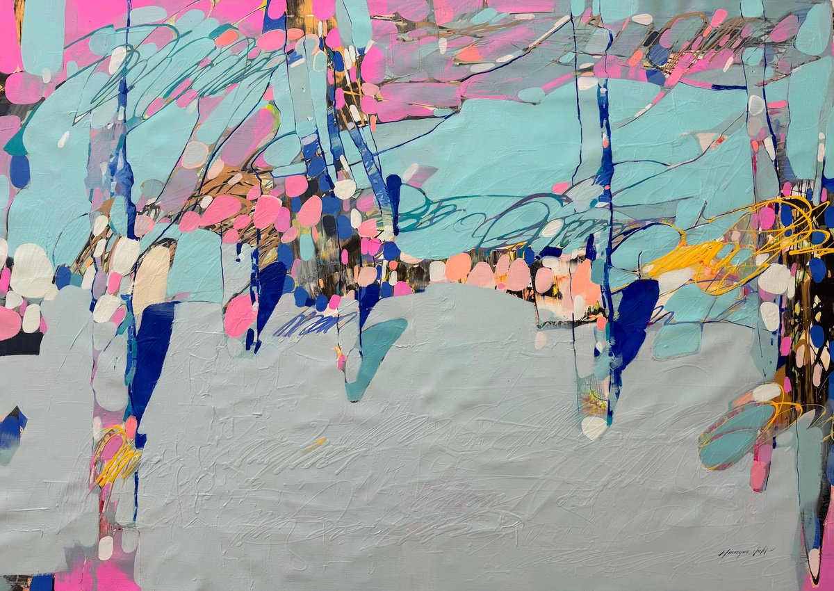 Abstract Oil Painting By Vahe Yeremyan, 63 X 44", Abstracted Roots, Original Artwork