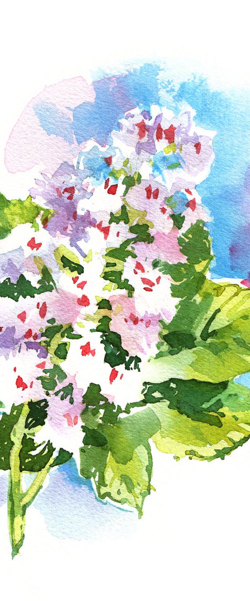 "Blooming chestnut branch" original watercolor painting by Ksenia Selianko