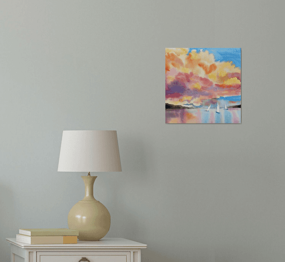 Seascape painting/Sunset clouds painting