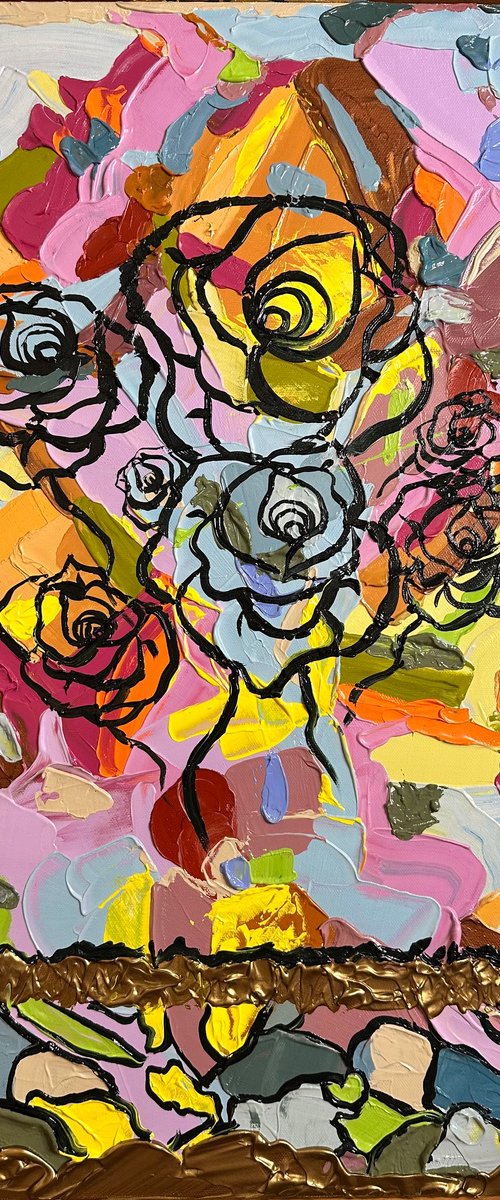 Rose garden nature abstraction impasto oil painting by Elena Adele Dmitrenko