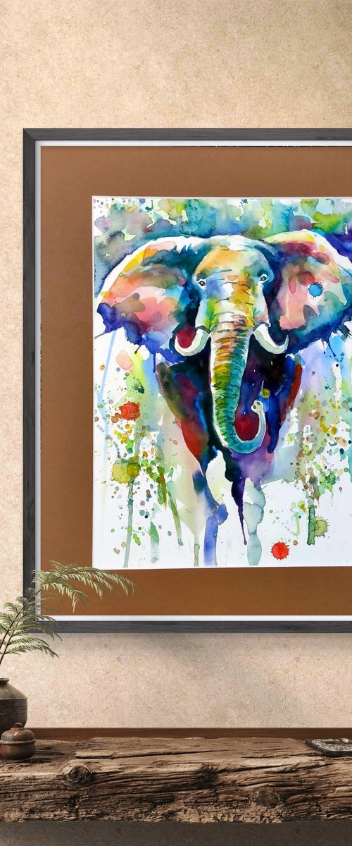 Majestic Elephant Watercolor by Ion Sheremet