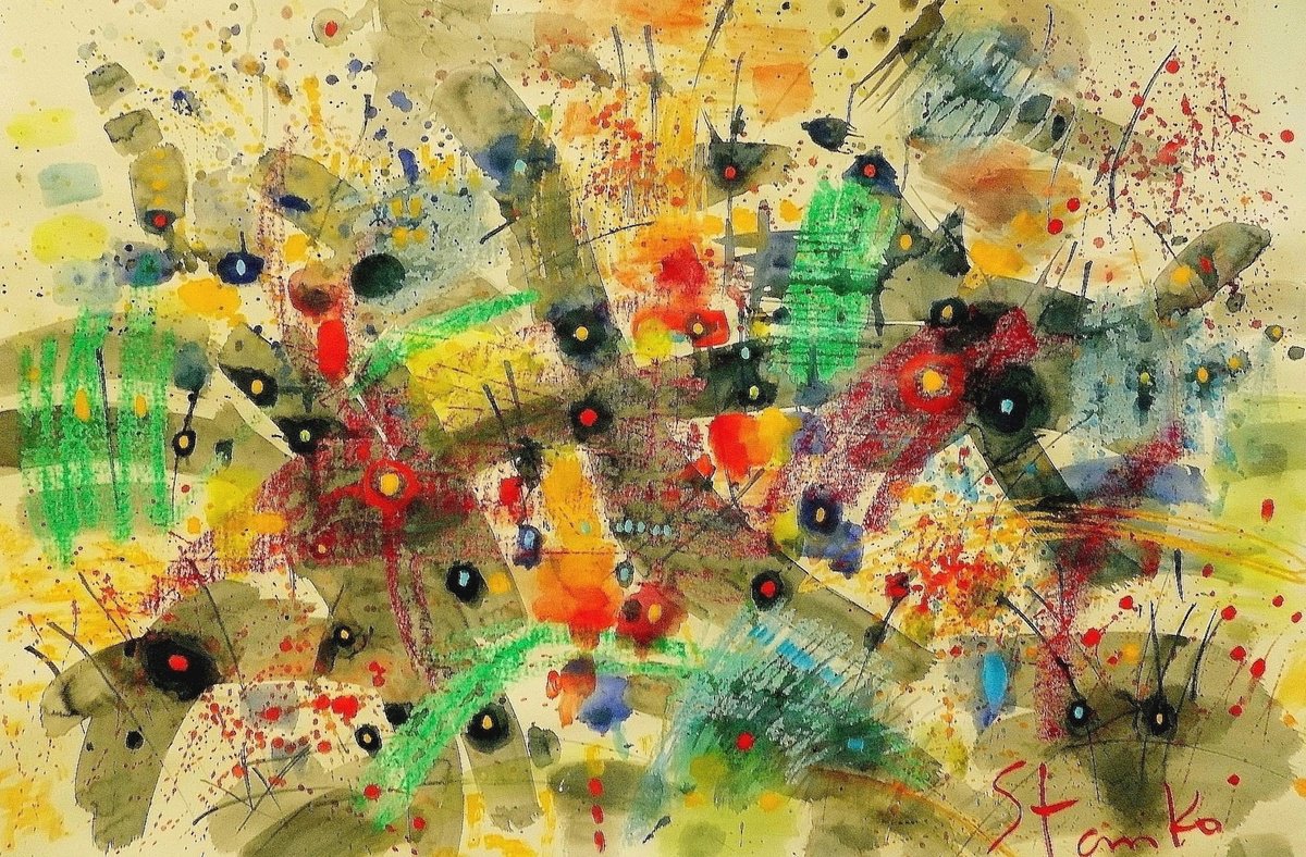 Abstract Acrylic Painting By Stanislav Bojankov, 36 X 25", Landscaping On Jazz-Xxxvi, Original Artwork